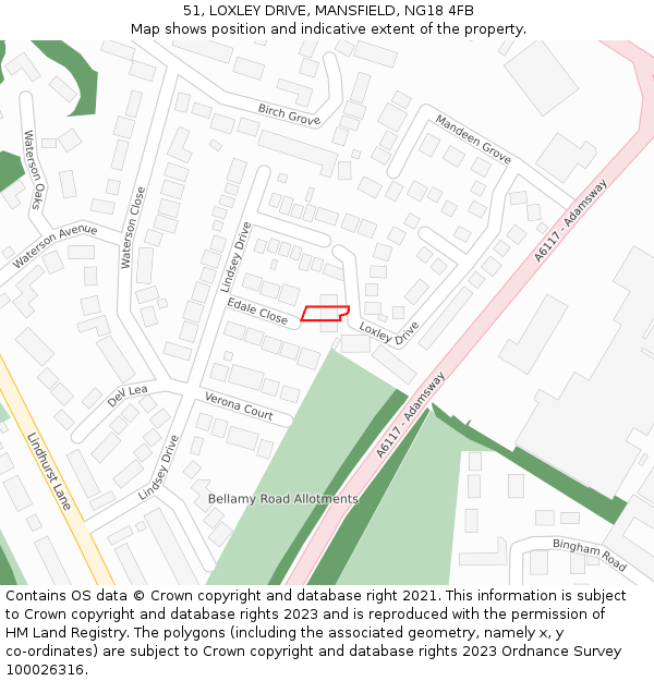 51, LOXLEY DRIVE, MANSFIELD, NG18 4FB: Location map and indicative extent of plot