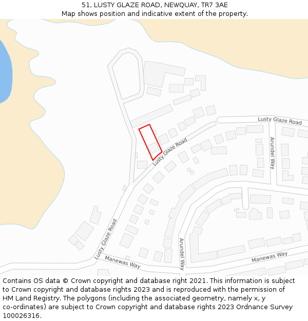 51, LUSTY GLAZE ROAD, NEWQUAY, TR7 3AE: Location map and indicative extent of plot