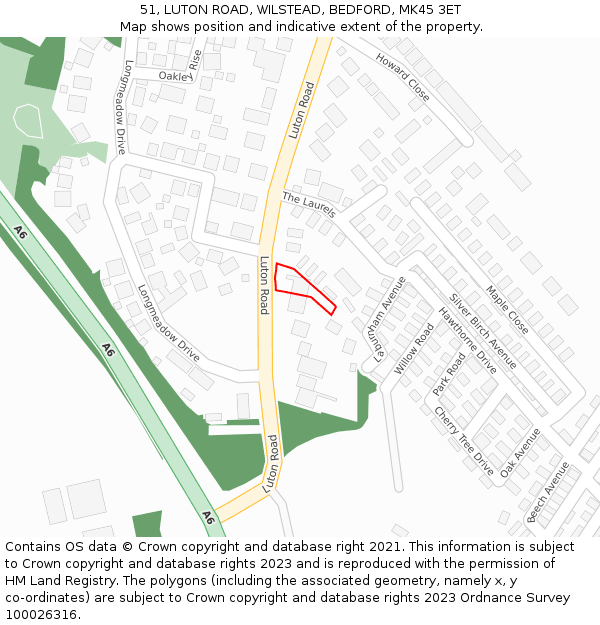 51, LUTON ROAD, WILSTEAD, BEDFORD, MK45 3ET: Location map and indicative extent of plot