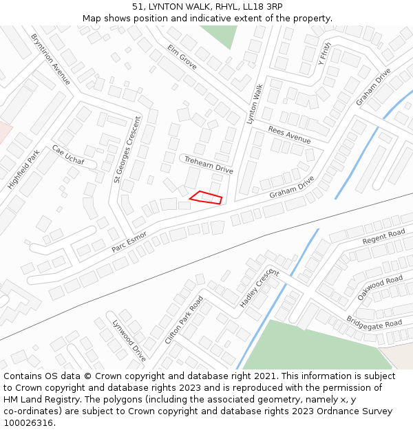 51, LYNTON WALK, RHYL, LL18 3RP: Location map and indicative extent of plot