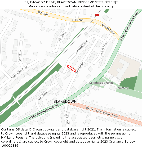51, LYNWOOD DRIVE, BLAKEDOWN, KIDDERMINSTER, DY10 3JZ: Location map and indicative extent of plot