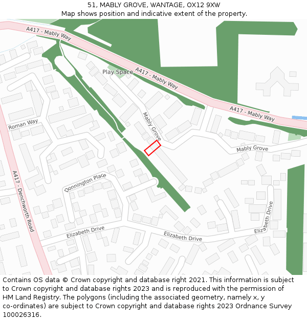 51, MABLY GROVE, WANTAGE, OX12 9XW: Location map and indicative extent of plot