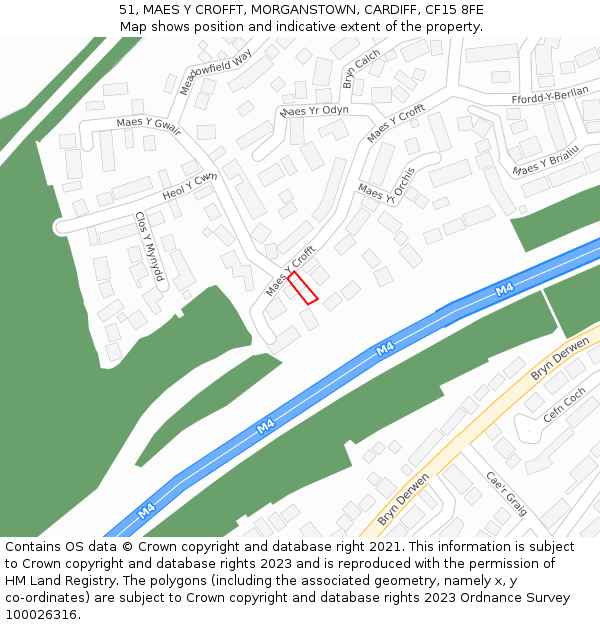 51, MAES Y CROFFT, MORGANSTOWN, CARDIFF, CF15 8FE: Location map and indicative extent of plot