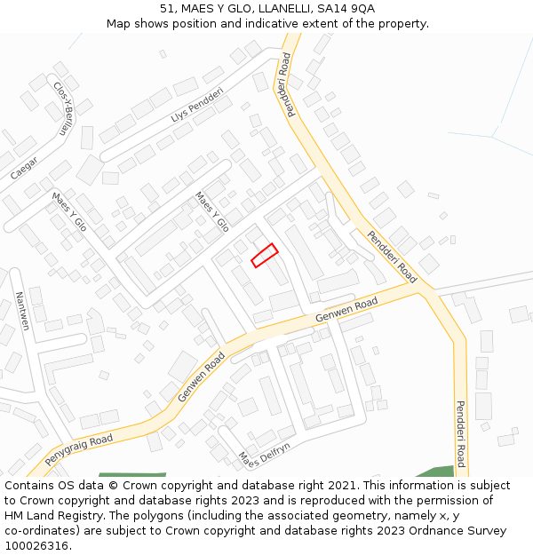 51, MAES Y GLO, LLANELLI, SA14 9QA: Location map and indicative extent of plot