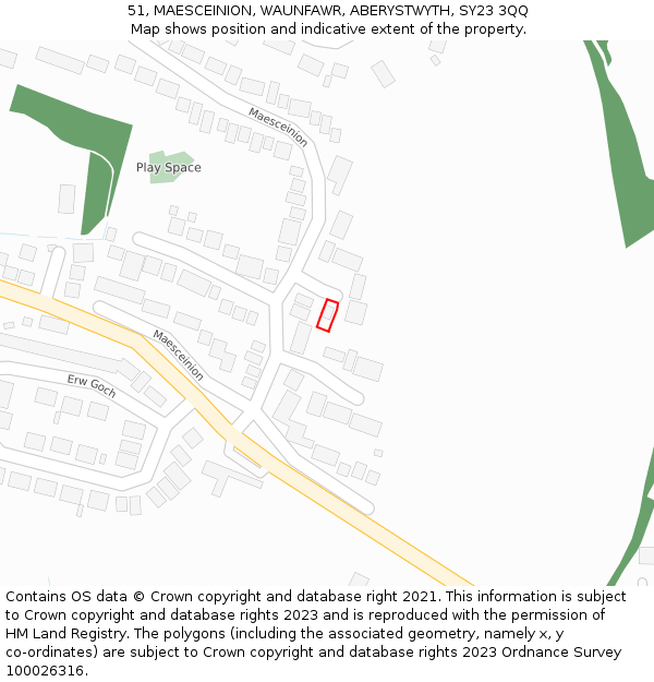 51, MAESCEINION, WAUNFAWR, ABERYSTWYTH, SY23 3QQ: Location map and indicative extent of plot