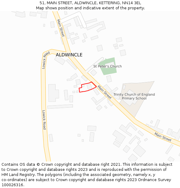 51, MAIN STREET, ALDWINCLE, KETTERING, NN14 3EL: Location map and indicative extent of plot