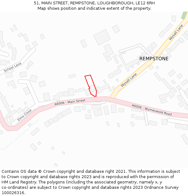 51, MAIN STREET, REMPSTONE, LOUGHBOROUGH, LE12 6RH: Location map and indicative extent of plot