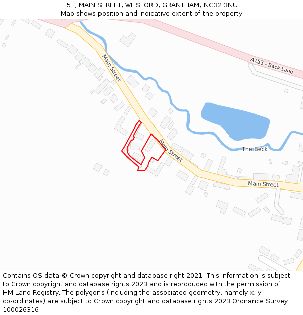 51, MAIN STREET, WILSFORD, GRANTHAM, NG32 3NU: Location map and indicative extent of plot