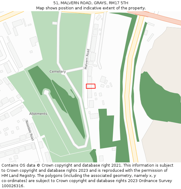 51, MALVERN ROAD, GRAYS, RM17 5TH: Location map and indicative extent of plot