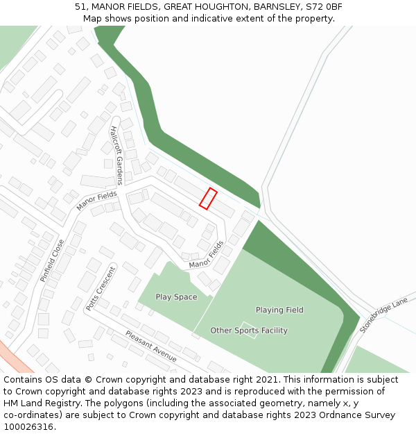 51, MANOR FIELDS, GREAT HOUGHTON, BARNSLEY, S72 0BF: Location map and indicative extent of plot