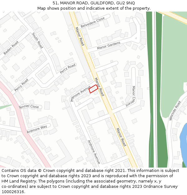 51, MANOR ROAD, GUILDFORD, GU2 9NQ: Location map and indicative extent of plot