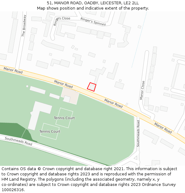 51, MANOR ROAD, OADBY, LEICESTER, LE2 2LL: Location map and indicative extent of plot