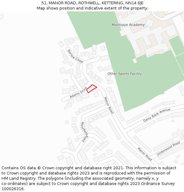 51, MANOR ROAD, ROTHWELL, KETTERING, NN14 6JE: Location map and indicative extent of plot