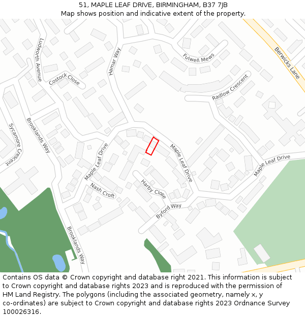 51, MAPLE LEAF DRIVE, BIRMINGHAM, B37 7JB: Location map and indicative extent of plot