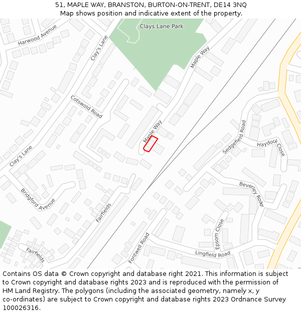 51, MAPLE WAY, BRANSTON, BURTON-ON-TRENT, DE14 3NQ: Location map and indicative extent of plot