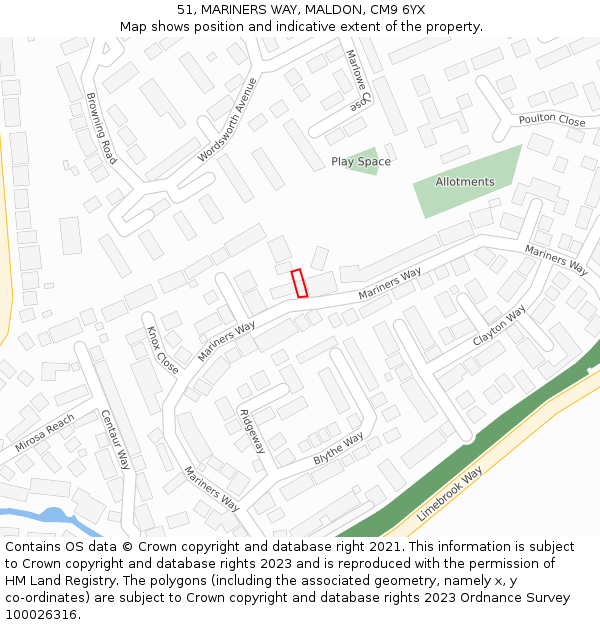 51, MARINERS WAY, MALDON, CM9 6YX: Location map and indicative extent of plot