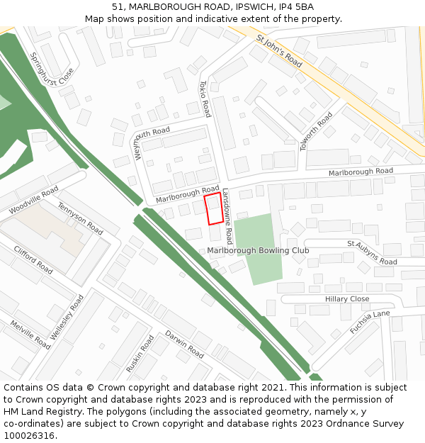 51, MARLBOROUGH ROAD, IPSWICH, IP4 5BA: Location map and indicative extent of plot