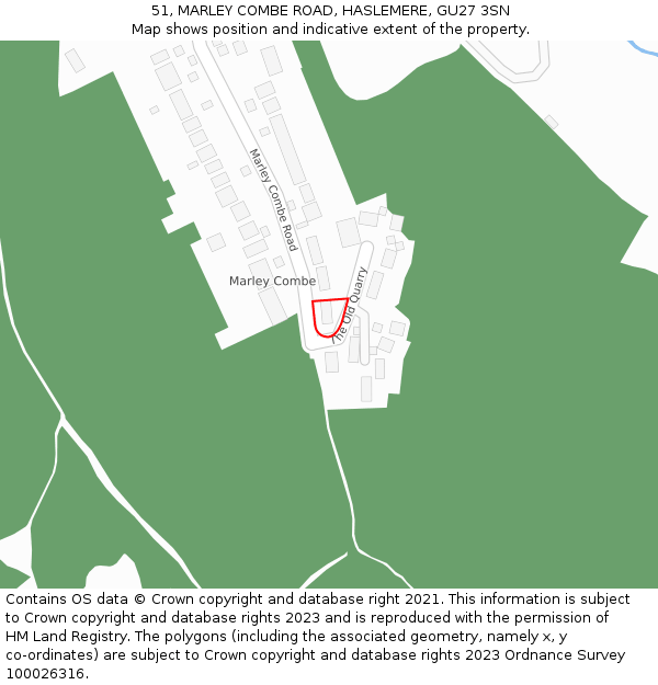 51, MARLEY COMBE ROAD, HASLEMERE, GU27 3SN: Location map and indicative extent of plot