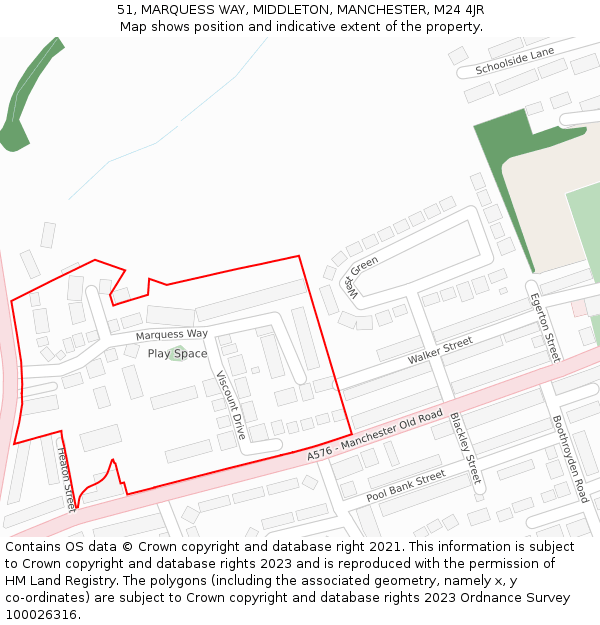 51, MARQUESS WAY, MIDDLETON, MANCHESTER, M24 4JR: Location map and indicative extent of plot