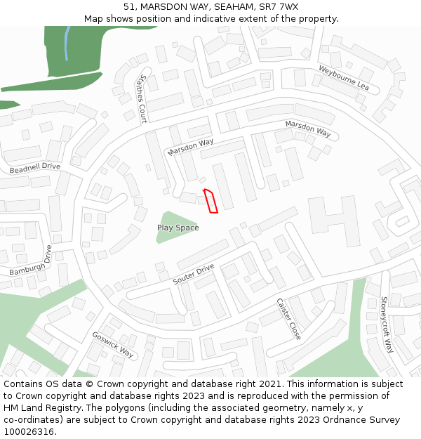 51, MARSDON WAY, SEAHAM, SR7 7WX: Location map and indicative extent of plot