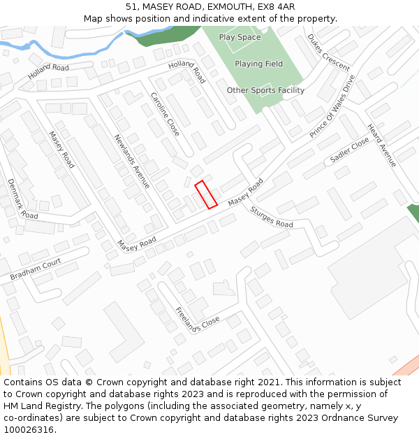 51, MASEY ROAD, EXMOUTH, EX8 4AR: Location map and indicative extent of plot