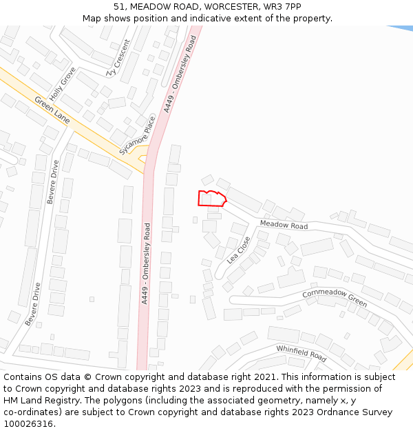 51, MEADOW ROAD, WORCESTER, WR3 7PP: Location map and indicative extent of plot