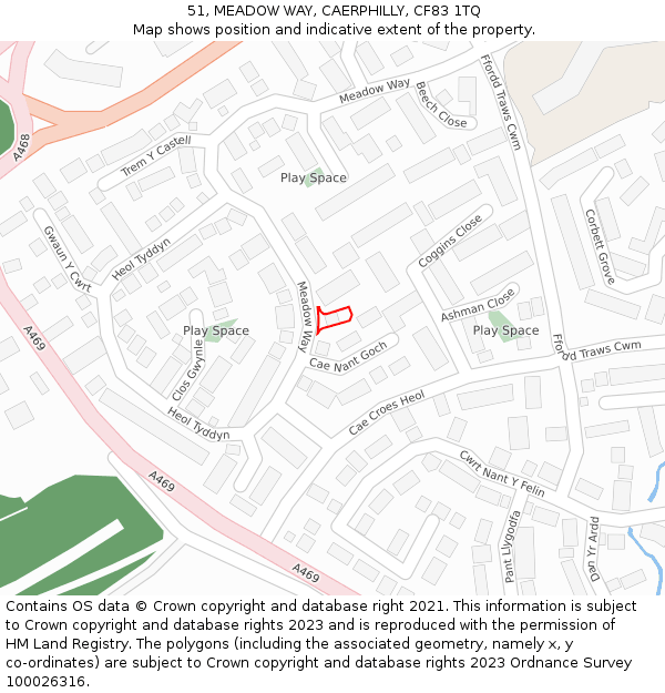 51, MEADOW WAY, CAERPHILLY, CF83 1TQ: Location map and indicative extent of plot