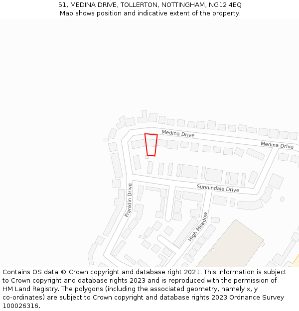 51, MEDINA DRIVE, TOLLERTON, NOTTINGHAM, NG12 4EQ: Location map and indicative extent of plot