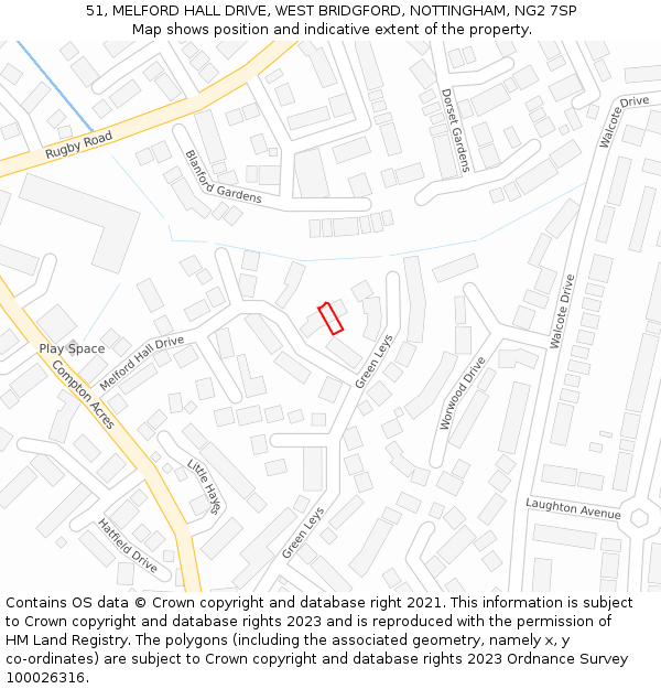 51, MELFORD HALL DRIVE, WEST BRIDGFORD, NOTTINGHAM, NG2 7SP: Location map and indicative extent of plot