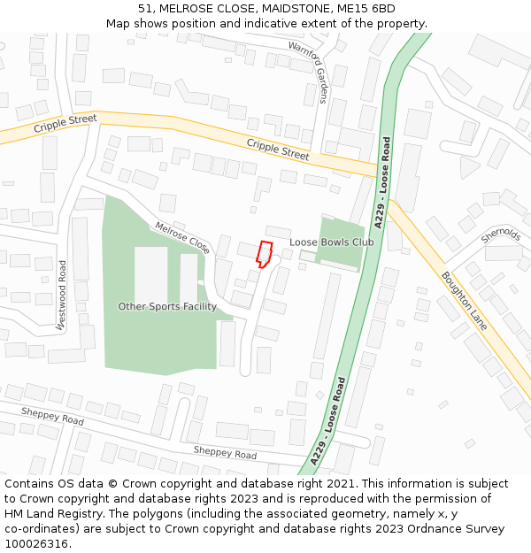 51, MELROSE CLOSE, MAIDSTONE, ME15 6BD: Location map and indicative extent of plot