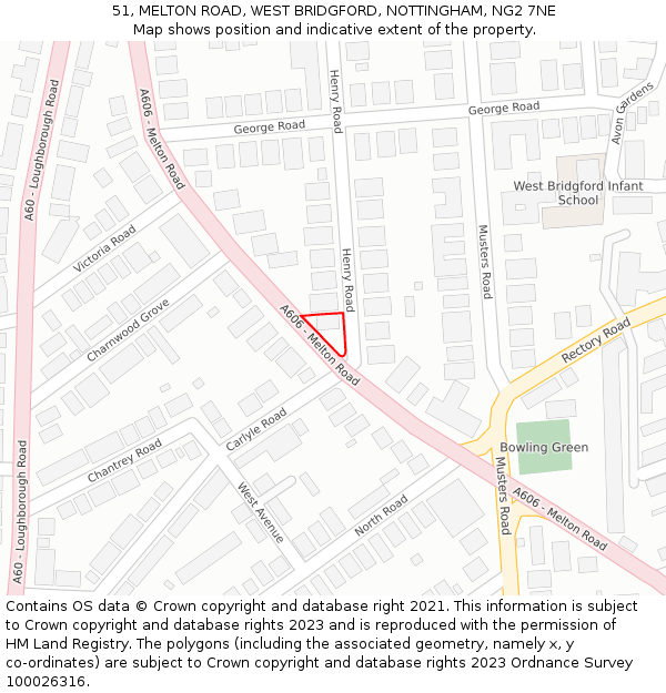 51, MELTON ROAD, WEST BRIDGFORD, NOTTINGHAM, NG2 7NE: Location map and indicative extent of plot