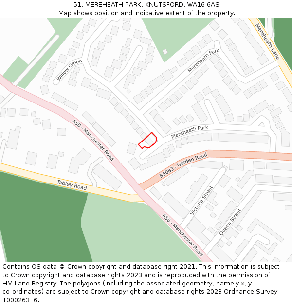 51, MEREHEATH PARK, KNUTSFORD, WA16 6AS: Location map and indicative extent of plot