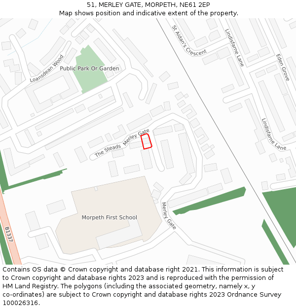 51, MERLEY GATE, MORPETH, NE61 2EP: Location map and indicative extent of plot