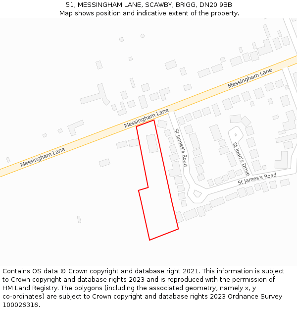 51, MESSINGHAM LANE, SCAWBY, BRIGG, DN20 9BB: Location map and indicative extent of plot