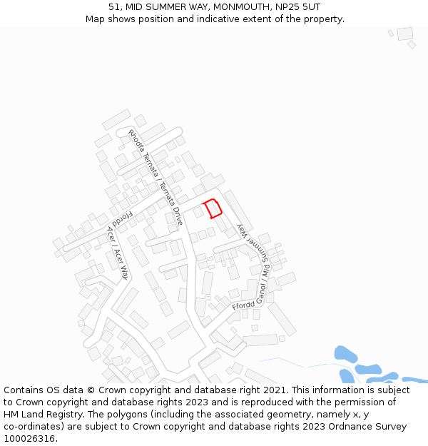 51, MID SUMMER WAY, MONMOUTH, NP25 5UT: Location map and indicative extent of plot