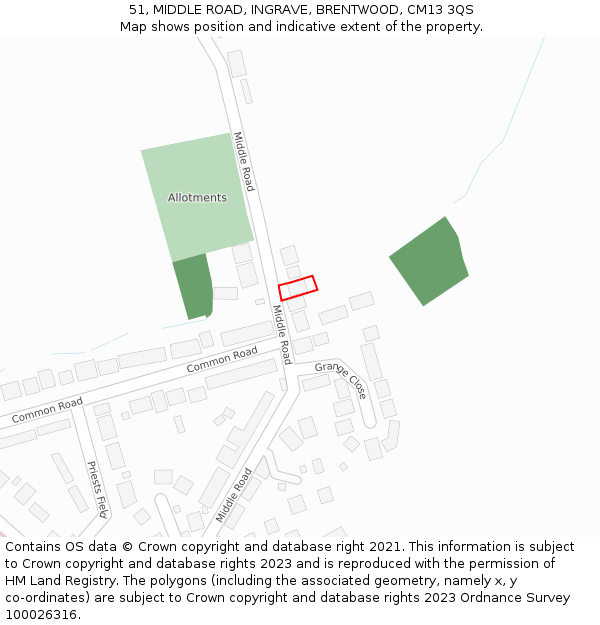 51, MIDDLE ROAD, INGRAVE, BRENTWOOD, CM13 3QS: Location map and indicative extent of plot