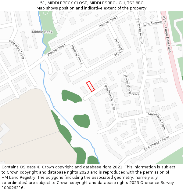 51, MIDDLEBECK CLOSE, MIDDLESBROUGH, TS3 8RG: Location map and indicative extent of plot