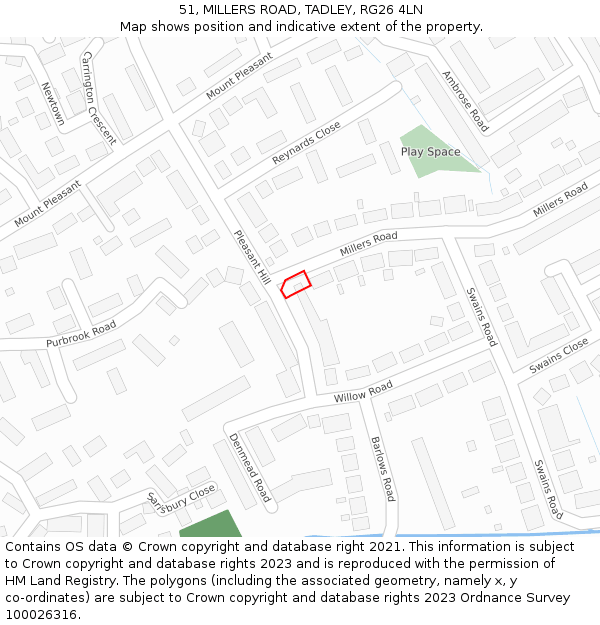 51, MILLERS ROAD, TADLEY, RG26 4LN: Location map and indicative extent of plot