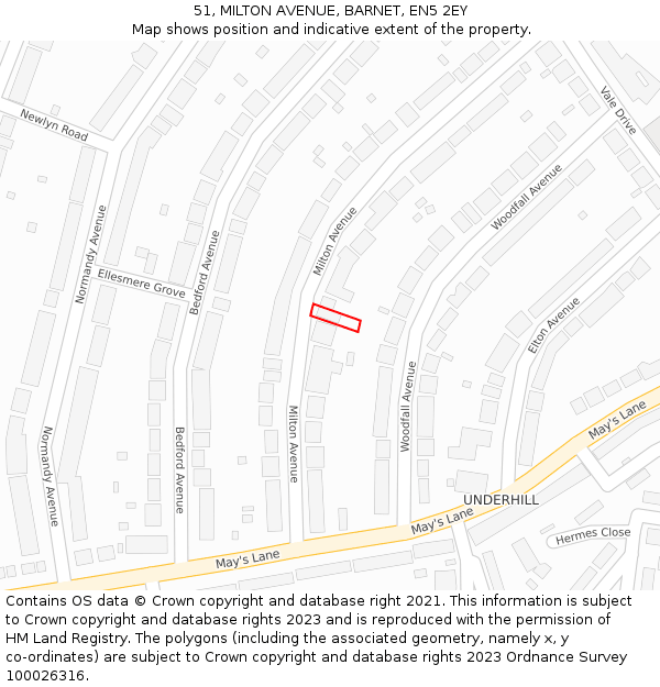 51, MILTON AVENUE, BARNET, EN5 2EY: Location map and indicative extent of plot