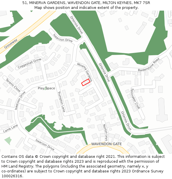 51, MINERVA GARDENS, WAVENDON GATE, MILTON KEYNES, MK7 7SR: Location map and indicative extent of plot