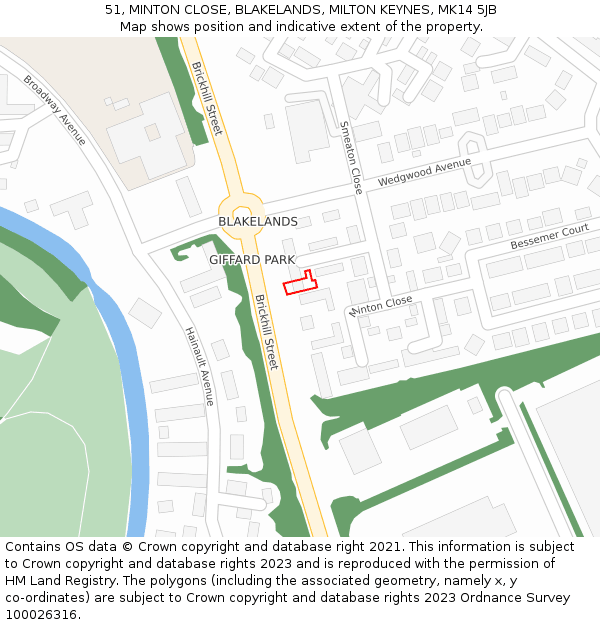 51, MINTON CLOSE, BLAKELANDS, MILTON KEYNES, MK14 5JB: Location map and indicative extent of plot