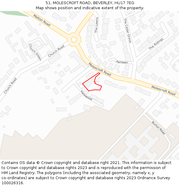 51, MOLESCROFT ROAD, BEVERLEY, HU17 7EG: Location map and indicative extent of plot