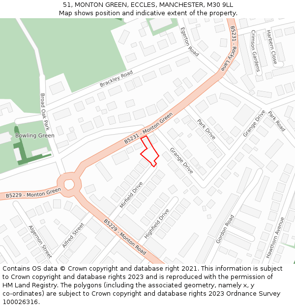 51, MONTON GREEN, ECCLES, MANCHESTER, M30 9LL: Location map and indicative extent of plot