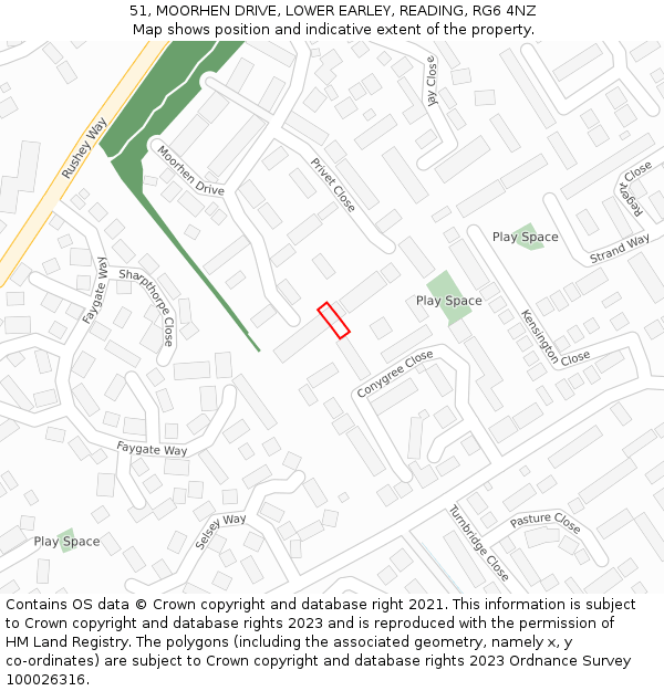 51, MOORHEN DRIVE, LOWER EARLEY, READING, RG6 4NZ: Location map and indicative extent of plot