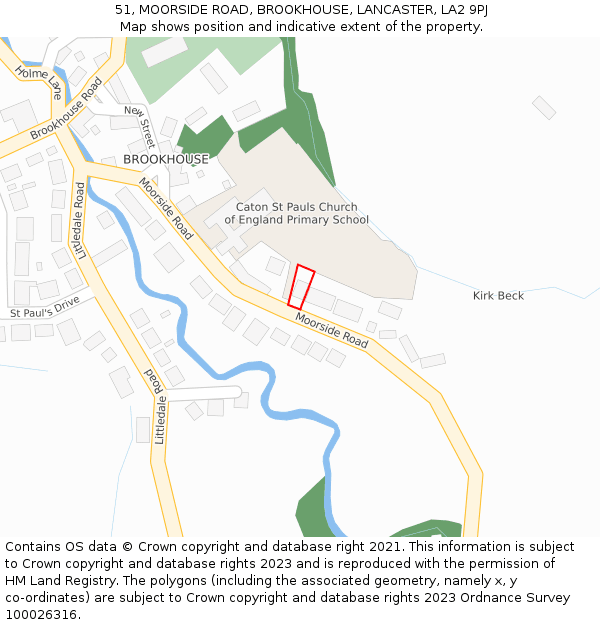 51, MOORSIDE ROAD, BROOKHOUSE, LANCASTER, LA2 9PJ: Location map and indicative extent of plot