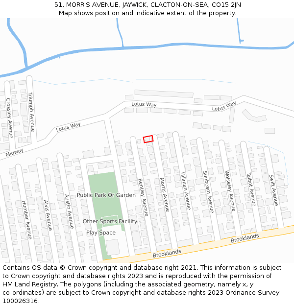 51, MORRIS AVENUE, JAYWICK, CLACTON-ON-SEA, CO15 2JN: Location map and indicative extent of plot