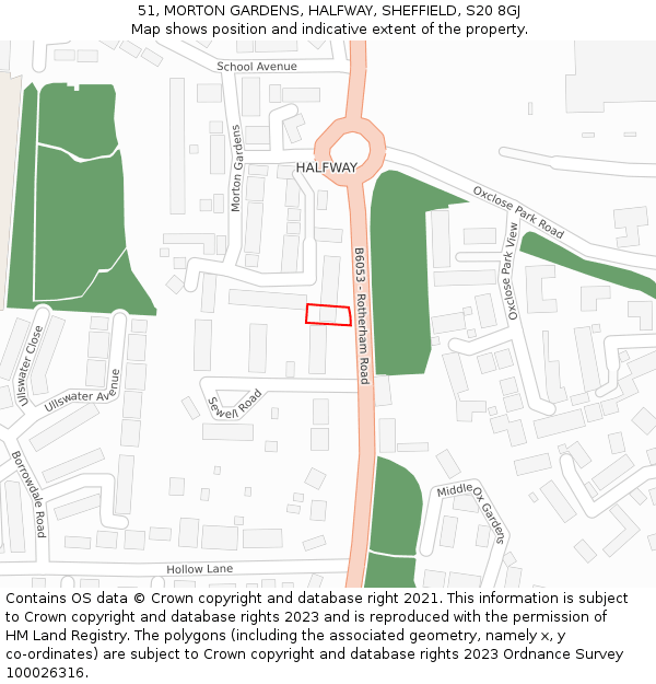 51, MORTON GARDENS, HALFWAY, SHEFFIELD, S20 8GJ: Location map and indicative extent of plot