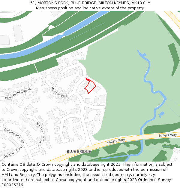 51, MORTONS FORK, BLUE BRIDGE, MILTON KEYNES, MK13 0LA: Location map and indicative extent of plot