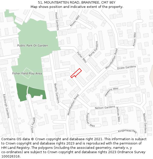 51, MOUNTBATTEN ROAD, BRAINTREE, CM7 9EY: Location map and indicative extent of plot