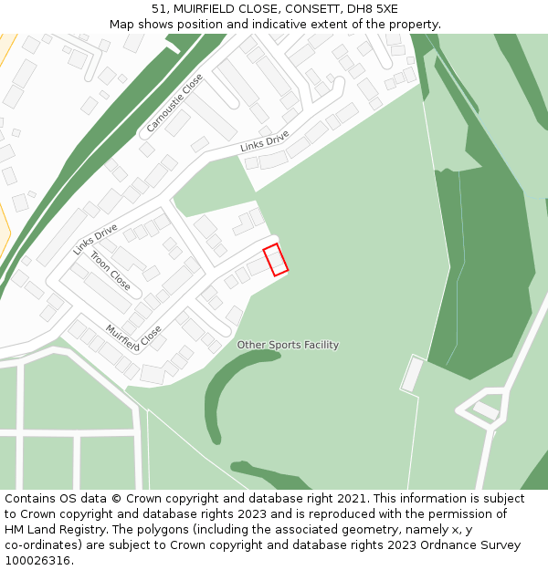 51, MUIRFIELD CLOSE, CONSETT, DH8 5XE: Location map and indicative extent of plot